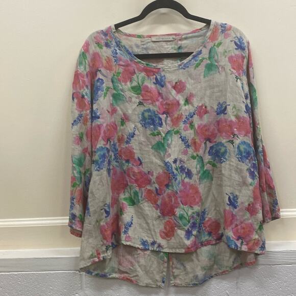 Cut loose women’s size Medium floral print linen blouse top - Picture 1 of 4
